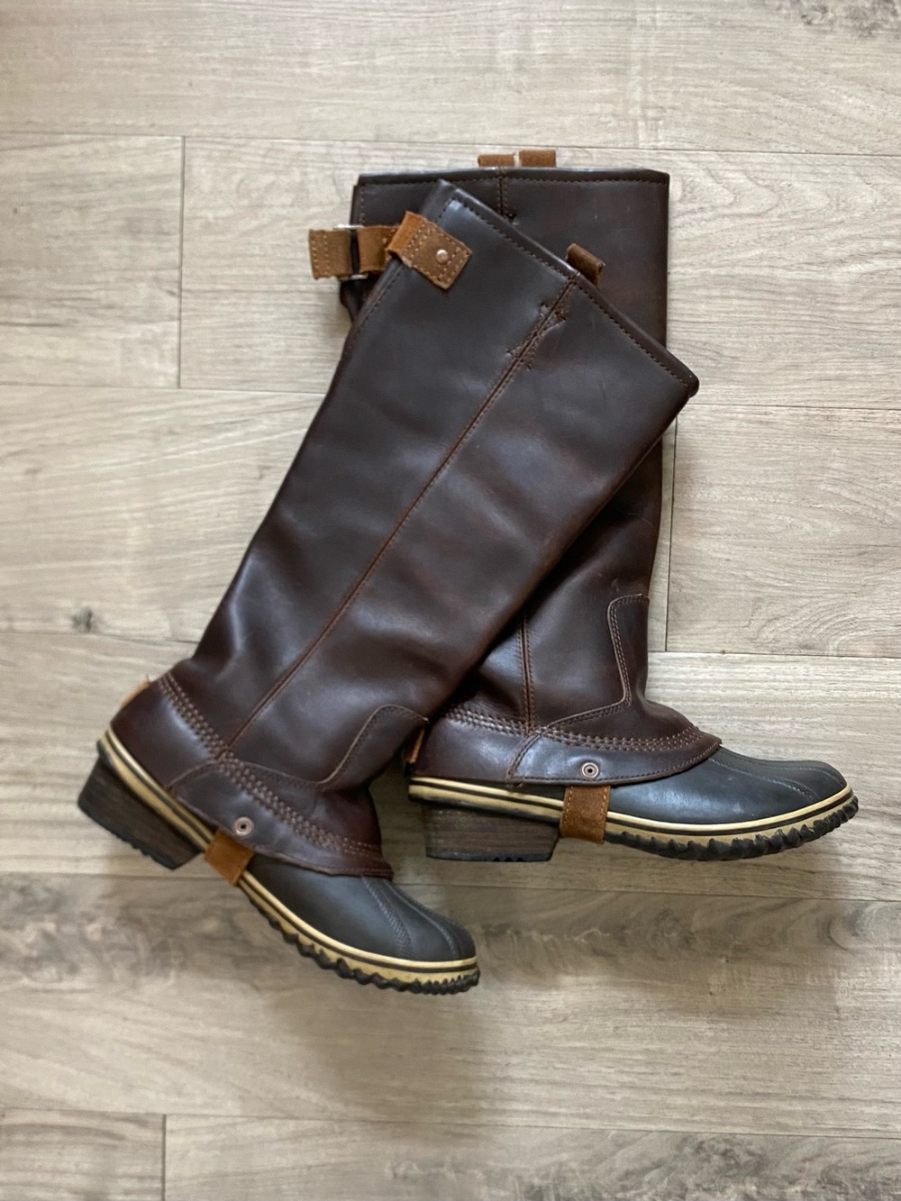 Sorel Slimpack Tall Riding Boots Sz 8 Brown Waterproof Leather Duck Equestrian